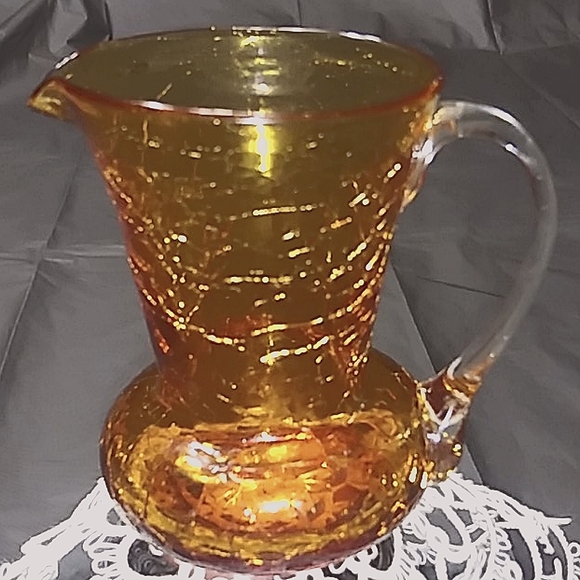 unknown Other - Vintage Amber Crackle Glass Pitcher